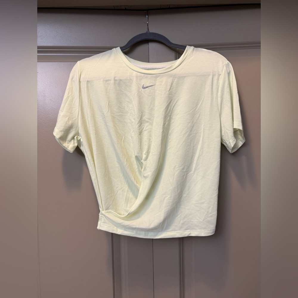 Nike Dry-FIT Twist Front Cropped Short Sleeve Top. Size Large